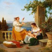 KÜCHLER Albert Two Young Italian Womenplaying With A Child On A Terrace KÜCHLER Albert Two Young Italian Womenplaying With A Child On A Terrace