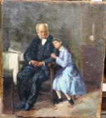 KÜHN Ludwig Interior Scene With A Girl And Her Grandfather KÜHN Ludwig Interior Scene With A Girl And Her Grandfather