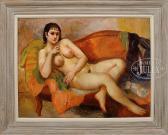 KARFIOL Bernard Nude On Red Couch KARFIOL Bernard Nude On Red Couch