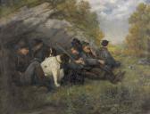 KATZEN-FLURY Burkhard Rastende Jäger Mit Hunden KATZEN-FLURY Burkhard Rastende Jäger Mit Hunden