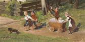 KAUFFMANN Hugo Wilhelm Children With Wagon KAUFFMANN Hugo Wilhelm Children With Wagon