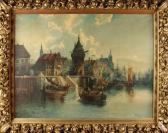 KAUFMANN Karl Harbor View With Boats And Figures KAUFMANN Karl Harbor View With Boats And Figures
