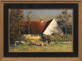 KELLER-REUTLINGEN Paul Wilhelm Idyllische Szene Mit Spielenden Kindern Vor Einem Bauernhaus KELLER-REUTLINGEN Paul Wilhelm Idyllische Szene Mit Spielenden Kindern Vor Einem Bauernhaus
