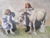 KEMP-WELCH Lucy Elizabeth Study Of Two Girls Feeding A Pony KEMP-WELCH Lucy Elizabeth Study Of Two Girls Feeding A Pony