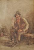 KERR Henry Wright A Man Smoking A Pipe On A Bench KERR Henry Wright A Man Smoking A Pipe On A Bench