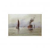 KERR-LAWSON James Canal Scene; Majorca Bay, Two, One Signed And Dated L.l.: James Kerr Lawson, One Oil On Panel; The Other Oil On Canvas Laid Down, One 14 By 24 Cm.; 5i By 9iin.; The Other 16.5 By 24 Cm.; 6i By 9iin.; Together With A Study Of A Steam Ship By E.t. Adams, Oi KERR-LAWSON James Canal Scene; Majorca Bay, Two, One Signed And Dated L.l.: James Kerr Lawson, One Oil On Panel; The Other Oil On Canvas Laid Down, One 14 By 24 Cm.; 5i By 9iin.; The Other 16.5 By 24 Cm.; 6i By 9iin.; Together With A Study Of A Steam Ship By E.t. Adams, Oi