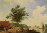 KEUN Hendrik Keune A Farm By A River With Cattle And Peasants On A Road; And A Peasant Milking A Cow, A Farm Nearby KEUN Hendrik Keune A Farm By A River With Cattle And Peasants On A Road; And A Peasant Milking A Cow, A Farm Nearby