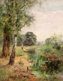KING Henry John Yeend A View Of A Quiet Stream With Boys Fishing KING Henry John Yeend A View Of A Quiet Stream With Boys Fishing