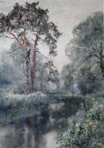 KING Henry John Yeend River Scene With Trees KING Henry John Yeend River Scene With Trees