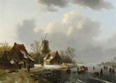 KLERK de Willem A Winterlandscape With Peasants On A Frozen Waterway, With Farmhouses And A Windmill Beyond KLERK de Willem A Winterlandscape With Peasants On A Frozen Waterway, With Farmhouses And A Windmill Beyond