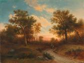 KLERK de Willem Waldlandschaft Mit Mutter Und Kind Im Abendrot. KLERK de Willem Waldlandschaft Mit Mutter Und Kind Im Abendrot.