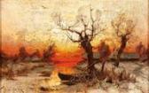 KLEVER von Julius Sergius Winter Dusk Scene With Distant Village KLEVER von Julius Sergius Winter Dusk Scene With Distant Village