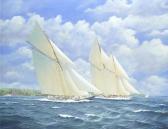 KNEWSTUB Walter John Holmes Britannia And Westward Racing Off The Isle Of White With The Royal Solent Yacht Club In The Distance KNEWSTUB Walter John Holmes Britannia And Westward Racing Off The Isle Of White With The Royal Solent Yacht Club In The Distance