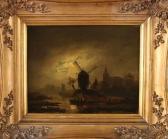 KOEKKOEK Hendrik Pieter Village View With Windmill And Figures In Boat In The Evening KOEKKOEK Hendrik Pieter Village View With Windmill And Figures In Boat In The Evening