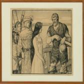 KRAUSE Emil Axel Danish Middle Ages Scenery With A Woman And Party On Board A Ship. Signed E. K KRAUSE Emil Axel Danish Middle Ages Scenery With A Woman And Party On Board A Ship. Signed E. K