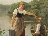 KROEKER R. Young Woman With Bucket At The Lake KROEKER R. Young Woman With Bucket At The Lake