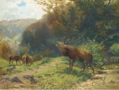 KRONER C.H. Deer Grazing On A Wooded Hillside KRONER C.H. Deer Grazing On A Wooded Hillside