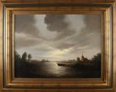 Kroon W. Evening Landscape With Boat On Lake Kroon W. Evening Landscape With Boat On Lake