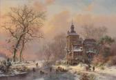 KRUSEMAN Frederik Marianus Winter Landscape With Skaters On A Frozen River KRUSEMAN Frederik Marianus Winter Landscape With Skaters On A Frozen River