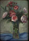 KUSCHE Paul Blumenstrauß In Vase Auf Blauem Tuch KUSCHE Paul Blumenstrauß In Vase Auf Blauem Tuch