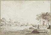 LA FARGUE Karel Belebte Landschaft Mit Kanal Und Windmühlen LA FARGUE Karel Belebte Landschaft Mit Kanal Und Windmühlen
