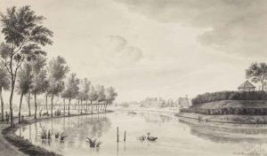 Paulus Constantin La Fargue - View Of A Canal, Possibly With Papegaaisbolwerk In Leiden