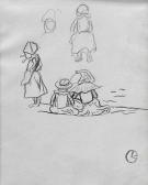 LACOMBE Georges Lacombe, Georges: Sketch Sheet Of Pont-aven,um 1890. Charcoal On Paper. Estate Stamp. - Brownish LACOMBE Georges Lacombe, Georges: Sketch Sheet Of Pont-aven,um 1890. Charcoal On Paper. Estate Stamp. - Brownish