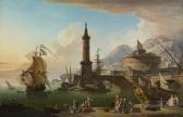 LACROIX DE MARSEILLE Charles-Francois View Of A Mediterranean Seaport At Dusk LACROIX DE MARSEILLE Charles-Francois View Of A Mediterranean Seaport At Dusk