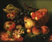 LADELL Ellen Still Life Of An Apple,
A Pear,
Peaches And Grapes In A Basket On A Ledge LADELL Ellen Still Life Of An Apple,
A Pear,
Peaches And Grapes In A Basket On A Ledge