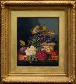 LADELL Ellen Still Life Of Summer Fruits, Vines, Flowers And Jewelled Casket, On Marble Plinth LADELL Ellen Still Life Of Summer Fruits, Vines, Flowers And Jewelled Casket, On Marble Plinth