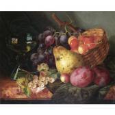 LADELL Ellen Still Life With A Basket Of Cherries, A Pear, Plums And White-currants On A Marble Ledge LADELL Ellen Still Life With A Basket Of Cherries, A Pear, Plums And White-currants On A Marble Ledge
