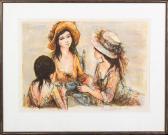 LALANDE Jacques Three Girls Having Tea LALANDE Jacques Three Girls Having Tea