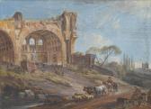 LALLEMAND Jean-Baptiste View Of The Basilica Of Maxentius And Constantine, Rome, With Washerwomen And Drovers In The Foreground LALLEMAND Jean-Baptiste View Of The Basilica Of Maxentius And Constantine, Rome, With Washerwomen And Drovers In The Foreground