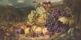 LANCE George Grapes In A Gilded Basin With Peaches, Plums, Apples, Pears, Figs,blackberries, Hazlenuts, A Pomegranate And A Gourd, In A Landscapewith A Hunting Party Beyond LANCE George Grapes In A Gilded Basin With Peaches, Plums, Apples, Pears, Figs,blackberries, Hazlenuts, A Pomegranate And A Gourd, In A Landscapewith A Hunting Party Beyond