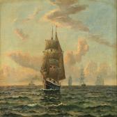 LANDT Frants Marine With Sailing Ships And A Steamer LANDT Frants Marine With Sailing Ships And A Steamer