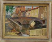 LANTIER Lucien Village Stream With Bridge LANTIER Lucien Village Stream With Bridge