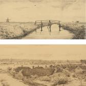 LARSEN Johannes Town Scenery From Kerteminde And Landscape With Stream LARSEN Johannes Town Scenery From Kerteminde And Landscape With Stream