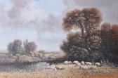 LASZLO RITTER Children Andsheep In A Rural Landscape LASZLO RITTER Children Andsheep In A Rural Landscape
