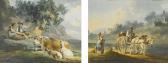 LE CAVE Peter A Man In A Horse Cart With A Woman And Two Dogs Nearby And Two Shepherds With Their Cow And Goats Nearby LE CAVE Peter A Man In A Horse Cart With A Woman And Two Dogs Nearby And Two Shepherds With Their Cow And Goats Nearby