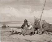 LE POITTEVIN Eugene Modeste E. Fischerpaar Am Strand.pinsel In Braun Über Grauem Stift LE POITTEVIN Eugene Modeste E. Fischerpaar Am Strand.pinsel In Braun Über Grauem Stift