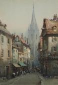 LEAVER Noel Harry A Busy Street Near A Cathedral LEAVER Noel Harry A Busy Street Near A Cathedral