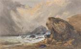 LEBAS Hippolyte Tempête Sur Une Côte Rocheuse Avec Le Mât D\’un Navire Disparaissant Dans Les Flots LEBAS Hippolyte Tempête Sur Une Côte Rocheuse Avec Le Mât D\’un Navire Disparaissant Dans Les Flots