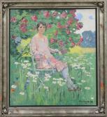 LECOMTE Emile Jeune Femme En Jardin LECOMTE Emile Jeune Femme En Jardin