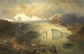 LEU August Wilhelm Fjordlandschaft Mit Gletscher Und Rentieren LEU August Wilhelm Fjordlandschaft Mit Gletscher Und Rentieren