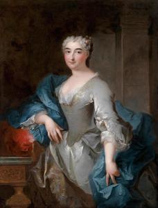 Robert Levrac-Tournieres - Portrait Of A Lady In A Grey Silk Dress
