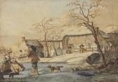 LEXMOND van Johannes Figures On An Frozen Pond, Cottages Beyond LEXMOND van Johannes Figures On An Frozen Pond, Cottages Beyond