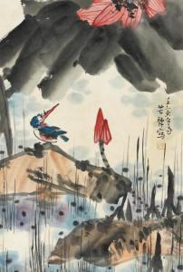 Li Kuchan - Kingfisher And Red Lotus