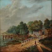 LICHERT J Coastal Scene With Boats And Half-timbered Houses LICHERT J Coastal Scene With Boats And Half-timbered Houses