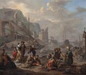 LINGELBACH Johannes A Mediterranean Port With An Elegant Couple And Travellers Resting LINGELBACH Johannes A Mediterranean Port With An Elegant Couple And Travellers Resting