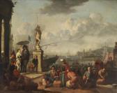 LINGELBACH Johannes An Italianate Harbour With An Elegant Couple Promenading Near A Statue Of Neptune LINGELBACH Johannes An Italianate Harbour With An Elegant Couple Promenading Near A Statue Of Neptune